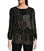 Tru Luxe Jeans Tru Luxe Patchwork Bateau Long Sleeve Tunic, Color:Black - Image 1