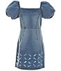Color:Denim - Image 1 - Big Girls 7-16 Cap Sleeve A-Line Denim Dress
