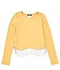 Color:Mustard - Image 1 - Big Girls 7-16 Long Sleeve Fringe-Chain-Trimmed Sweater