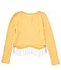 Color:Mustard - Image 2 - Big Girls 7-16 Long Sleeve Fringe-Chain-Trimmed Sweater