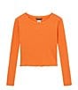 Color:Coral - Image 1 - Big Girls 7-16 Long Sleeve Ribbed Top