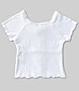 Color:White - Image 2 - Big Girls 7-16 Short Sleeve Faux-Lace-Up Front Top