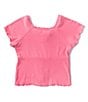 Color:Pink - Image 2 - Big Girls 7-16 Short Sleeve Faux-Lace-Up Front Top