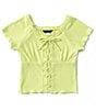 Color:Lime - Image 1 - Big Girls 7-16 Short Sleeve Faux-Lace-Up Front Top