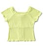Color:Lime - Image 2 - Big Girls 7-16 Short Sleeve Faux-Lace-Up Front Top