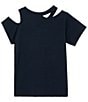 Color:Navy - Image 2 - Big Girls 7-16 Short Sleeves Shoulder Cut-Out Barrett T-Shirt