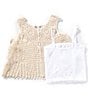 Truce Big Girls Sleeveless Crocheted Tank & Sleeveless Rib-Knit Tank Two-Piece Set, Color:Off-White - Image 2