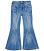 Color:Denim - Image 1 - Big Girls 7-16 Studded Split-Front-Detail Denim Jeans