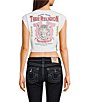 True Religion Crystal Cheetah Ribbed Notch V-Neck Cap Sleeve Tee - Image 2