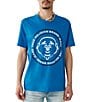 Color:Victoria Blue - Image 1 - Short Sleeve Buddha Face Design Graphic T-Shirt