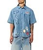 True Religion Short Sleeve Denim Logo Patchwork Shirt - Image 1