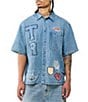 True Religion Short Sleeve Denim Logo Patchwork Shirt - Image 1