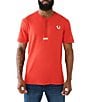 Color:Washed Red - Image 1 - Short Sleeve Interlock Henley T-Shirt