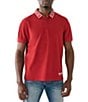 Color:Red Dahlia - Image 1 - Short Sleeve Relaxed Branded Collar Polo Shirt