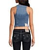 True Religion Stretch Denim Scoop Neck Button Front Corset Top, Color:Royal Indigo - Image 2