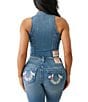 True Religion Stretch Denim Scoop Neck Button Front Corset Top, Color:Royal Indigo - Image 5