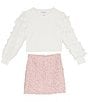 Tween Diva Big Girls 3D-Butterfly Mesh Long Sleeve Knit Top & Allover Print Sequin Skirt Set, Color:Blush - Image 1