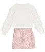Tween Diva Big Girls 3D-Butterfly Mesh Long Sleeve Knit Top & Allover Print Sequin Skirt Set, Color:Blush - Image 2