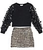 Tween Diva Big Girls 3D-Butterfly Mesh Long Sleeve Knit Top Allover Print Skirt Set, Color:Black - Image 1
