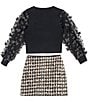 Tween Diva Big Girls 3D-Butterfly Mesh Long Sleeve Knit Top Allover Print Skirt Set, Color:Black - Image 2