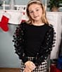 Tween Diva Big Girls 3D-Butterfly Mesh Long Sleeve Knit Top Allover Print Skirt Set, Color:Black - Image 5