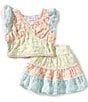 Tween Diva Big Girls Flutter-Sleeve Mixed Floral-Printed Top & Matching Skirt Set, Color:Pink - Image 1