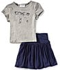 Tween Diva Big Girls Short Sleeve Bow Graphic T-Shirt & Solid Skort Set, Color:Navy - Image 1