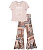 Tween Diva Big Girls Short-Sleeve Free Spirt T-Shirt & Printed Palazzo Pant Set, Color:Blush - Image 2