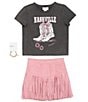 Tween Diva Big Girls Short Sleeve Nashville Graphic T-Shirt & Fringe-Trimmed Faux-Suede Skort Set, Color:Mauve - Image 1
