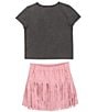 Tween Diva Big Girls Short Sleeve Nashville Graphic T-Shirt & Fringe-Trimmed Faux-Suede Skort Set, Color:Mauve - Image 2