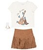 Tween Diva Big Girls Short Sleeve Stay Beautiful Graphic T-Shirt & Fringe-Trimmed Faux-Suede Skort Set, Color:Brown - Image 2