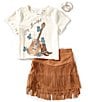 Tween Diva Big Girls Short Sleeve Stay Beautiful Graphic T-Shirt & Fringe-Trimmed Faux-Suede Skort Set, Color:Brown - Image 1