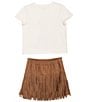 Tween Diva Big Girls Short Sleeve Stay Beautiful Graphic T-Shirt & Fringe-Trimmed Faux-Suede Skort Set, Color:Brown - Image 3