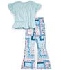 Color:Aqua - Image 2 - Big Girls 7-16 Flutter-Sleeve Solid Jersey Knit T-Shirt & Tile-Printed Leggings Set