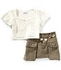 Tween Diva Big Girls Short Sleeve Crocheted Top & Twill Cargo Skort Set, Color:Olive - Image 1