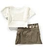 Tween Diva Big Girls Short Sleeve Crocheted Top & Twill Cargo Skort Set, Color:Olive - Image 2