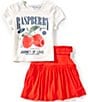 Tween Diva Big Girls Short Sleeve Raspberry Jersey T-Shirt & Solid Knit Skort Set, Color:Red - Image 1