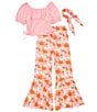 Color:Pink - Image 1 - Big Girls 7-16 Short-Sleeve Solid T-Shirt & Floral-Printed Palazzo Pant Set