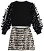 Tween Diva Big Girls Three-Dimensional-Butterfly-Sleeve Top & Patterned A-Line Skirt Set, Color:Black - Image 2