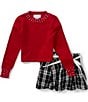 Tween Diva Big Girls Long Sleeve Beaded Sweater & Plaid Pleated Boucle Skort Set - Image 1