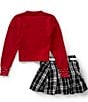 Tween Diva Big Girls Long Sleeve Beaded Sweater & Plaid Pleated Boucle Skort Set - Image 2
