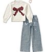 Tween Diva Big Girls Long Sleeve Bow Applique Sweater & Jeans Set - Image 1