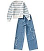 Tween Diva Big Girls Long Sleeve Striped Sweater & Frayed Bow Applique Jeans Set - Image 2