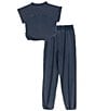 Tween Diva Big Girls Washed Jersey Knit Crossover T-Shirt & Matching Jogger Pants Set, Color:Navy - Image 2
