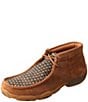 Color:Brown - Image 5 - Men's Driving Woven Leather Chukka Moccasins