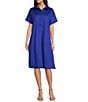 tyler boe Addie Polished Cotton Funnel Collar Short Sleeve Dress, Color:Dazzling Blue - Image 1