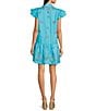 Color:Seaside - Image 2 - Aimee Linen Mandarin Collar Cap Sleeve Embroidered Drop Waist Dress