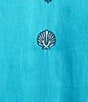 Color:Seaside - Image 3 - Aimee Linen Mandarin Collar Cap Sleeve Embroidered Drop Waist Dress