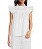 Color:White - Image 1 - Eloise Woven Round Ruffle Neck Pleated Ruffle Cap Sleeve Top