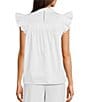 Color:White - Image 2 - Eloise Woven Round Ruffle Neck Pleated Ruffle Cap Sleeve Top